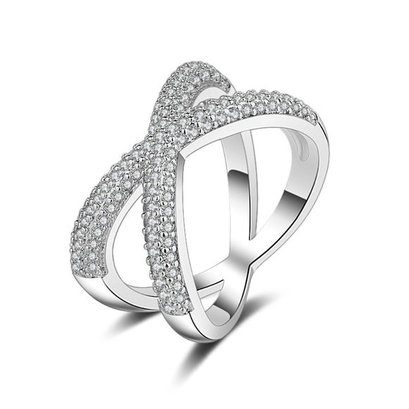 X Shape Cross Micro Pave CZ Crystal Infinity Rings for Women, PD432 - Picture 6 of 6